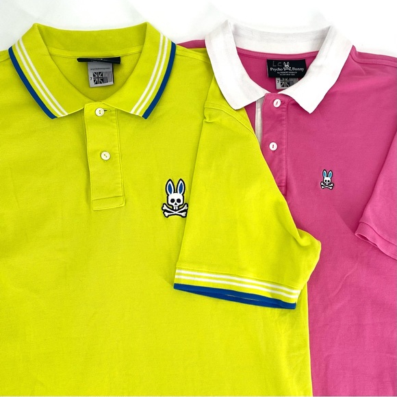 Lot of 2 Psycho Bunny Mens Size 3 XS Polos Pink/Yello  Short Sleeve Shirt - Picture 1 of 9